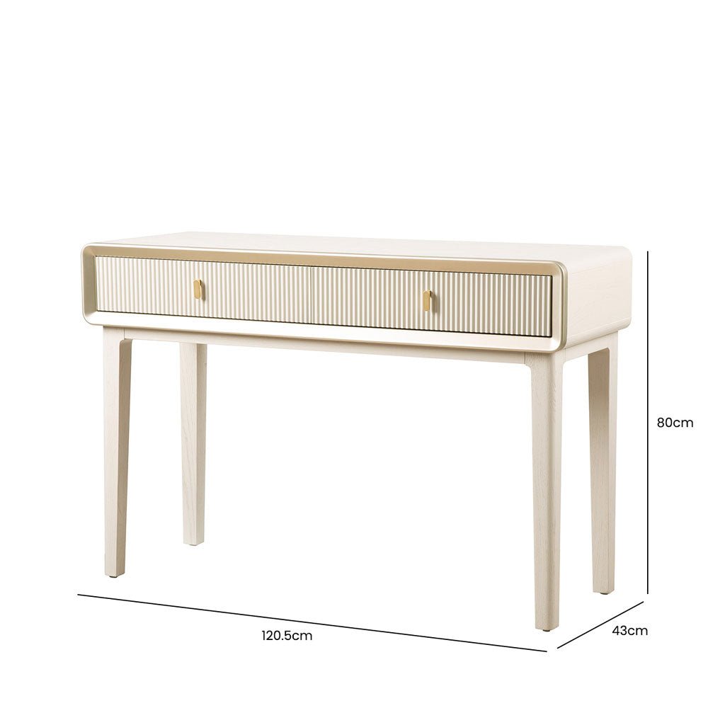 Femelle Cream Elm 2 Drawer Console Dressing Table with Soft Gold Trim Console Table