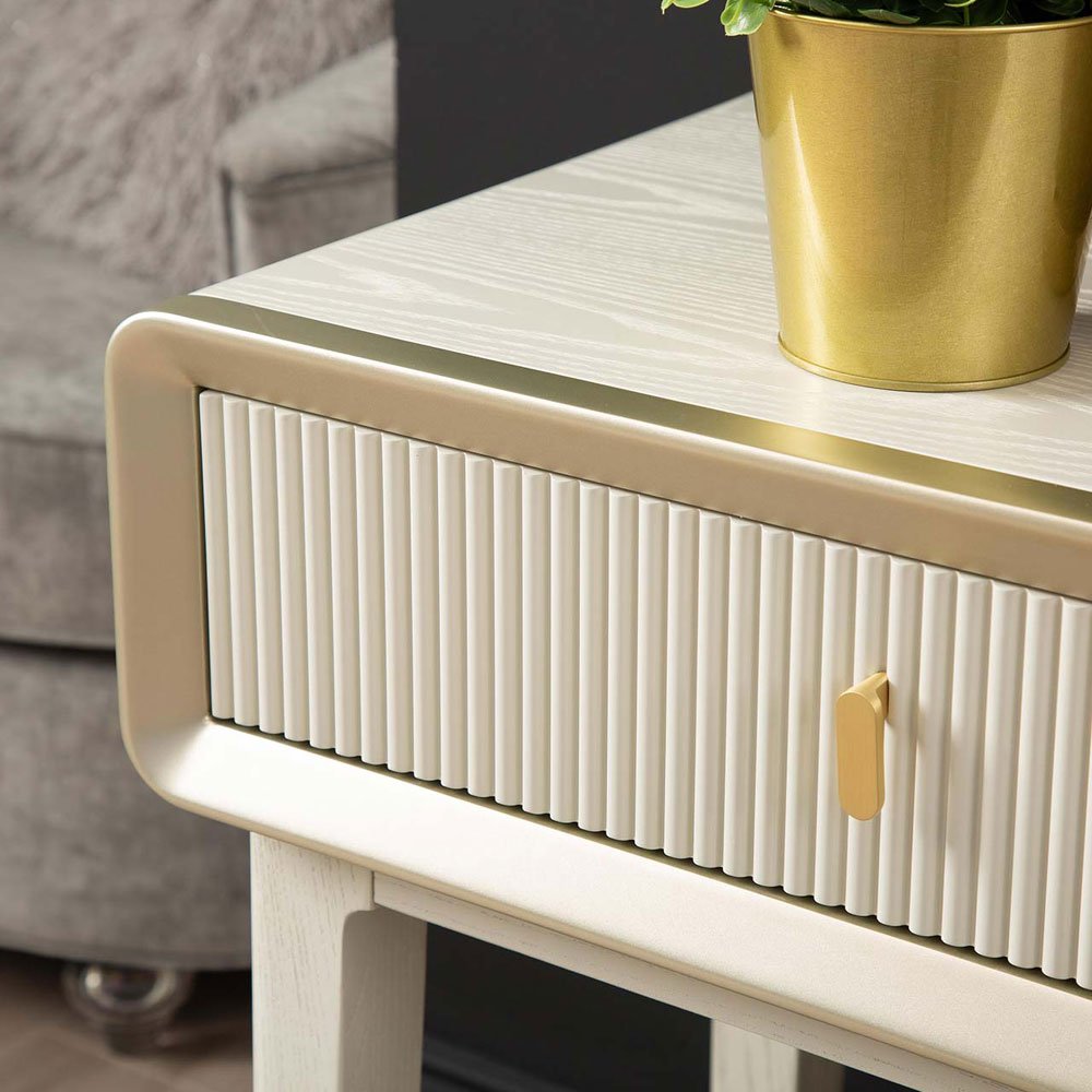 Femelle Cream Elm 2 Drawer Console Dressing Table with Soft Gold Trim Console Table