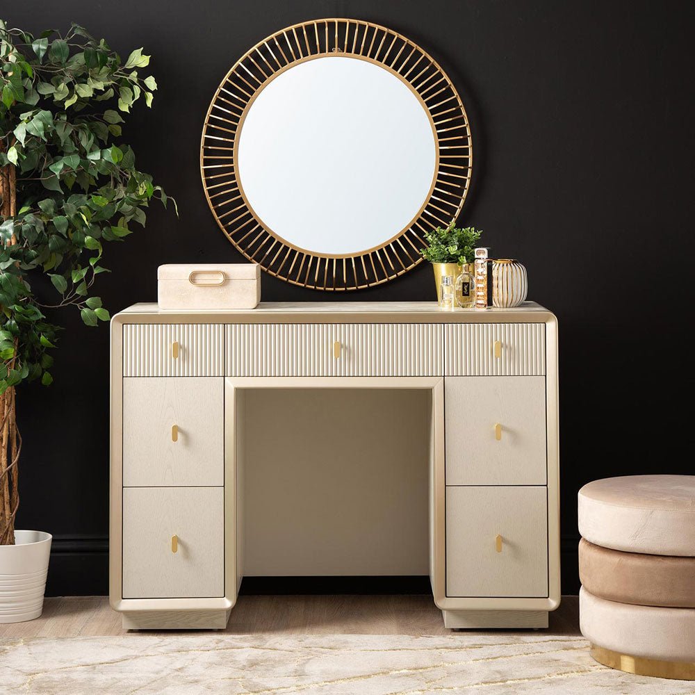 Femelle Cream Elm 7 Drawer Dressing Table with Soft Gold Trim Nicholas John Interiors NIYAMA HOME