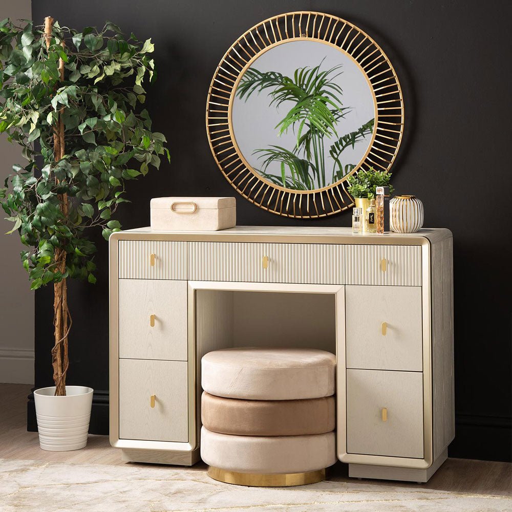 Femelle Cream Elm 7 Drawer Dressing Table with Soft Gold Trim Nicholas John Interiors NIYAMA HOME