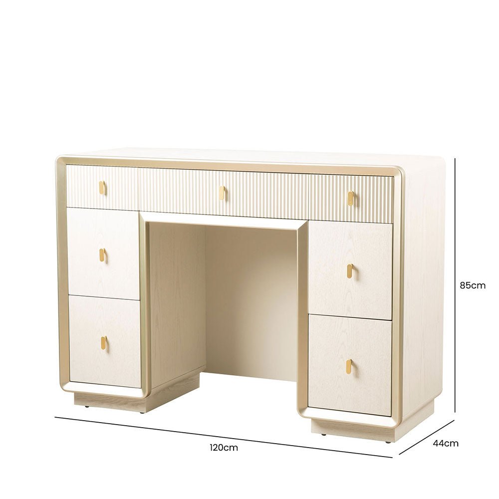 Femelle Cream Elm 7 Drawer Dressing Table with Soft Gold Trim Nicholas John Interiors NIYAMA HOME