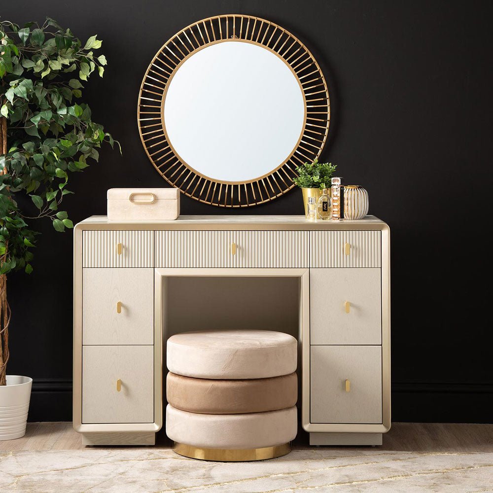 Femelle Cream Elm 7 Drawer Dressing Table with Soft Gold Trim Dressing Table