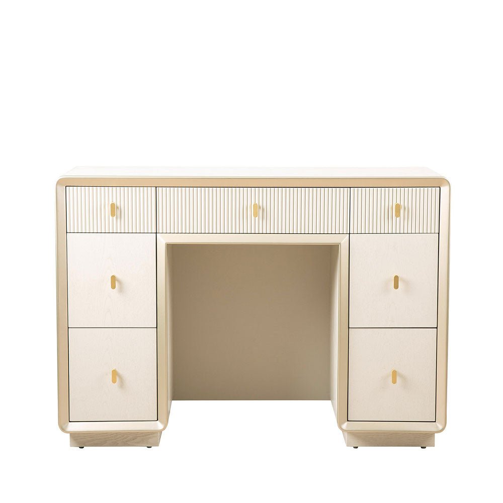 Femelle Cream Elm 7 Drawer Dressing Table with Soft Gold Trim Dressing Table