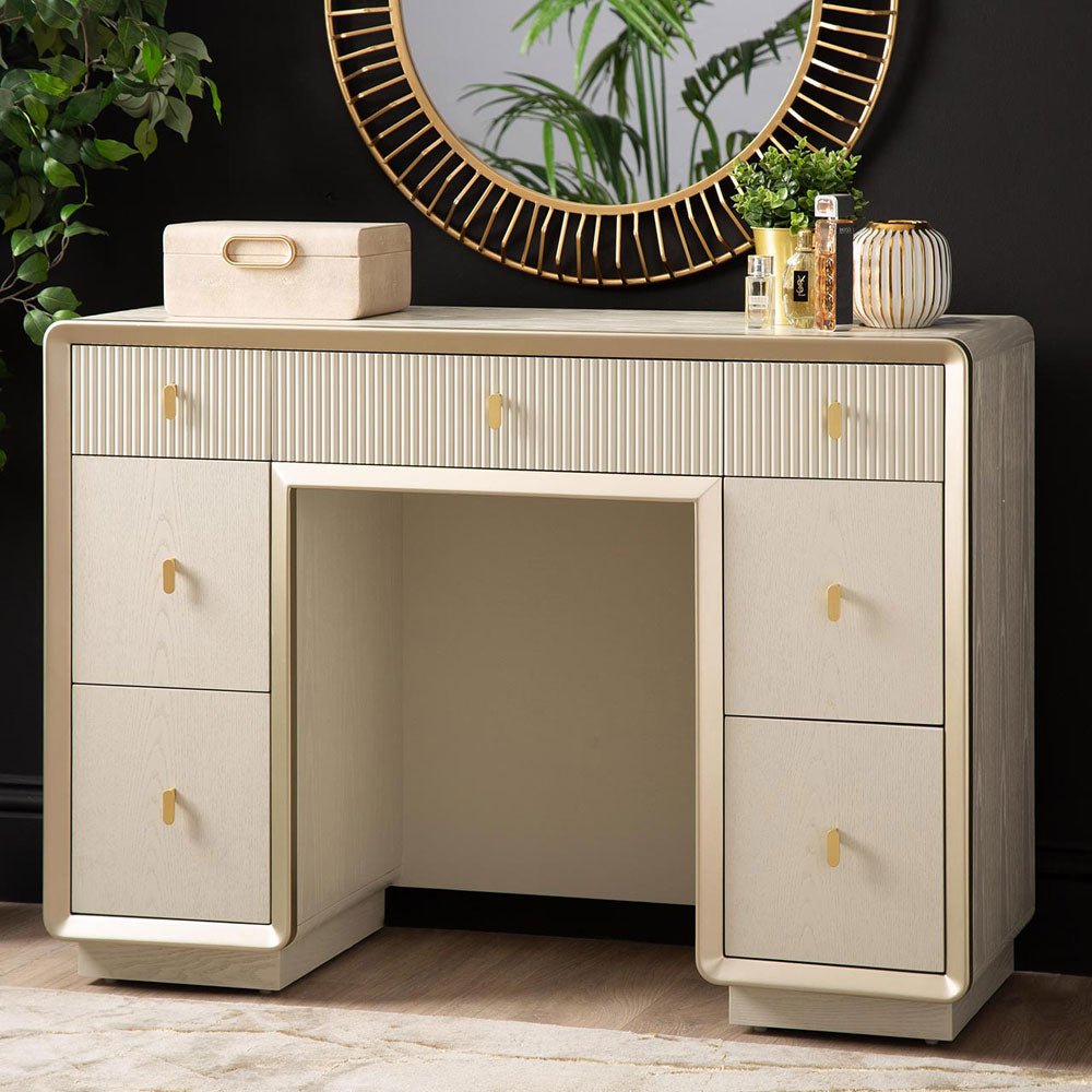 Femelle Cream Elm 7 Drawer Dressing Table with Soft Gold Trim Nicholas John Interiors NIYAMA HOME