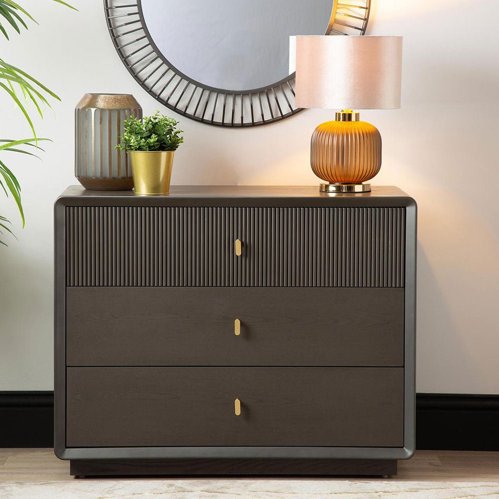Femelle Smoke Grey Elm 3 Drawer Wide Chest Chest of Drawers