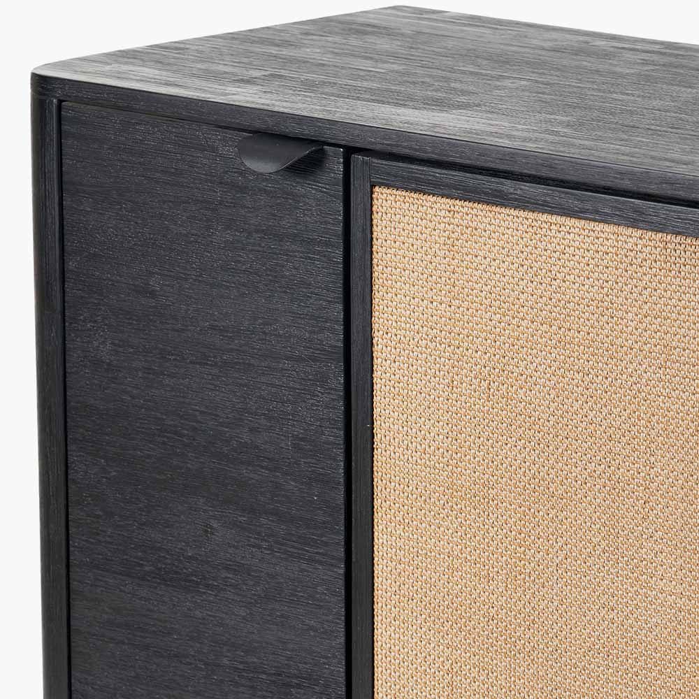 Fiji 4 Door Sideboard in Black Acacia Wood & Natural Rattan Nicholas John Interiors