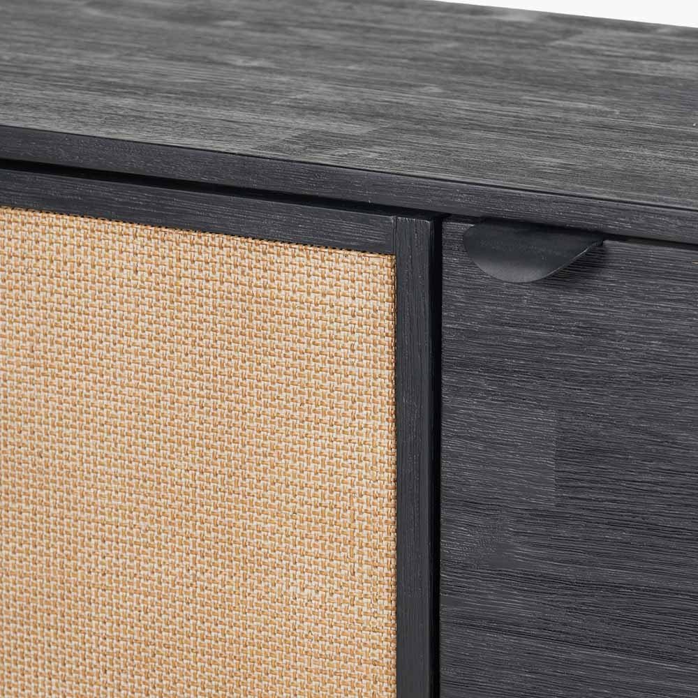 Fiji 4 Door Sideboard in Black Acacia Wood & Natural Rattan Nicholas John Interiors