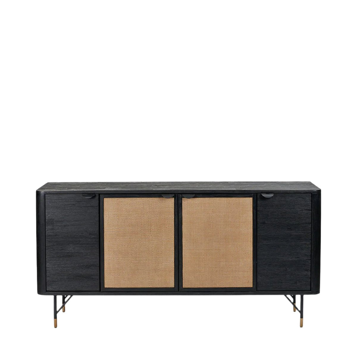 Fiji 4 Door Sideboard in Black Acacia Wood & Natural Rattan Nicholas John Interiors