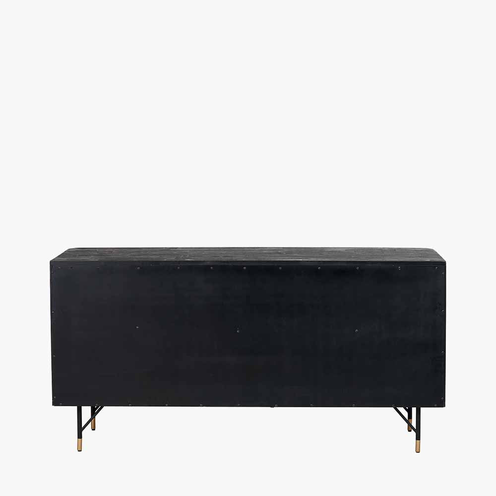 Fiji 4 Door Sideboard in Black Acacia Wood & Natural Rattan Nicholas John Interiors