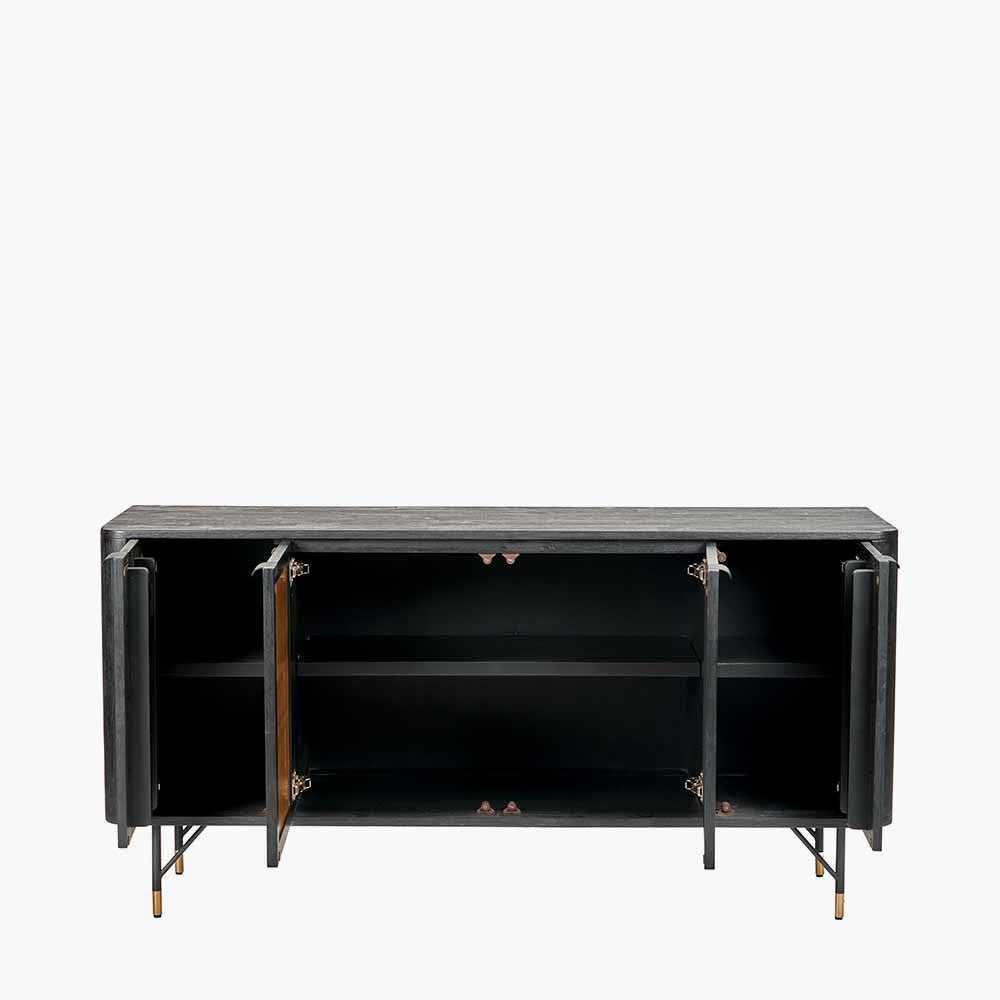 Fiji 4 Door Sideboard in Black Acacia Wood & Natural Rattan Nicholas John Interiors