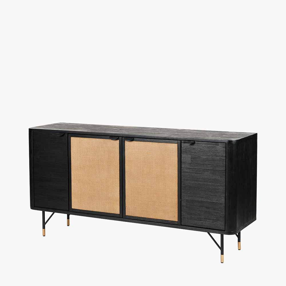 Fiji 4 Door Sideboard in Black Acacia Wood & Natural Rattan Nicholas John Interiors