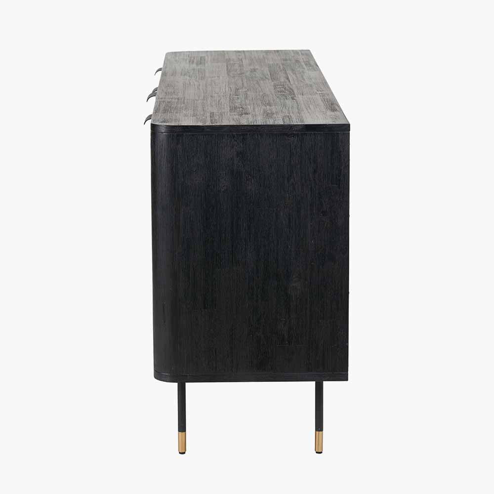 Fiji 4 Door Sideboard in Black Acacia Wood & Natural Rattan Nicholas John Interiors