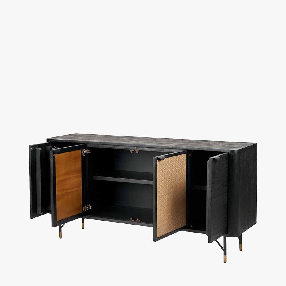 Fiji 4 Door Sideboard in Black Acacia Wood & Natural Rattan Nicholas John Interiors