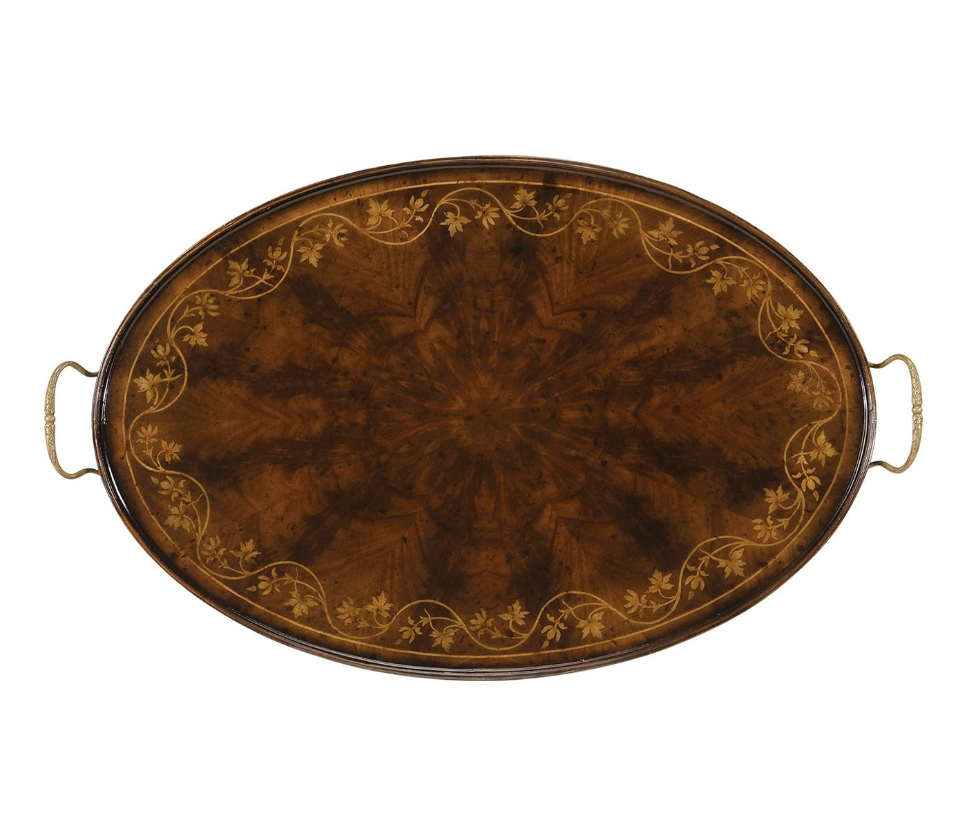 Jonathan Charles Floral Inlay Tray in Mahogany - Oval