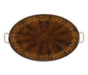 Jonathan Charles Floral Inlay Tray in Mahogany - Oval