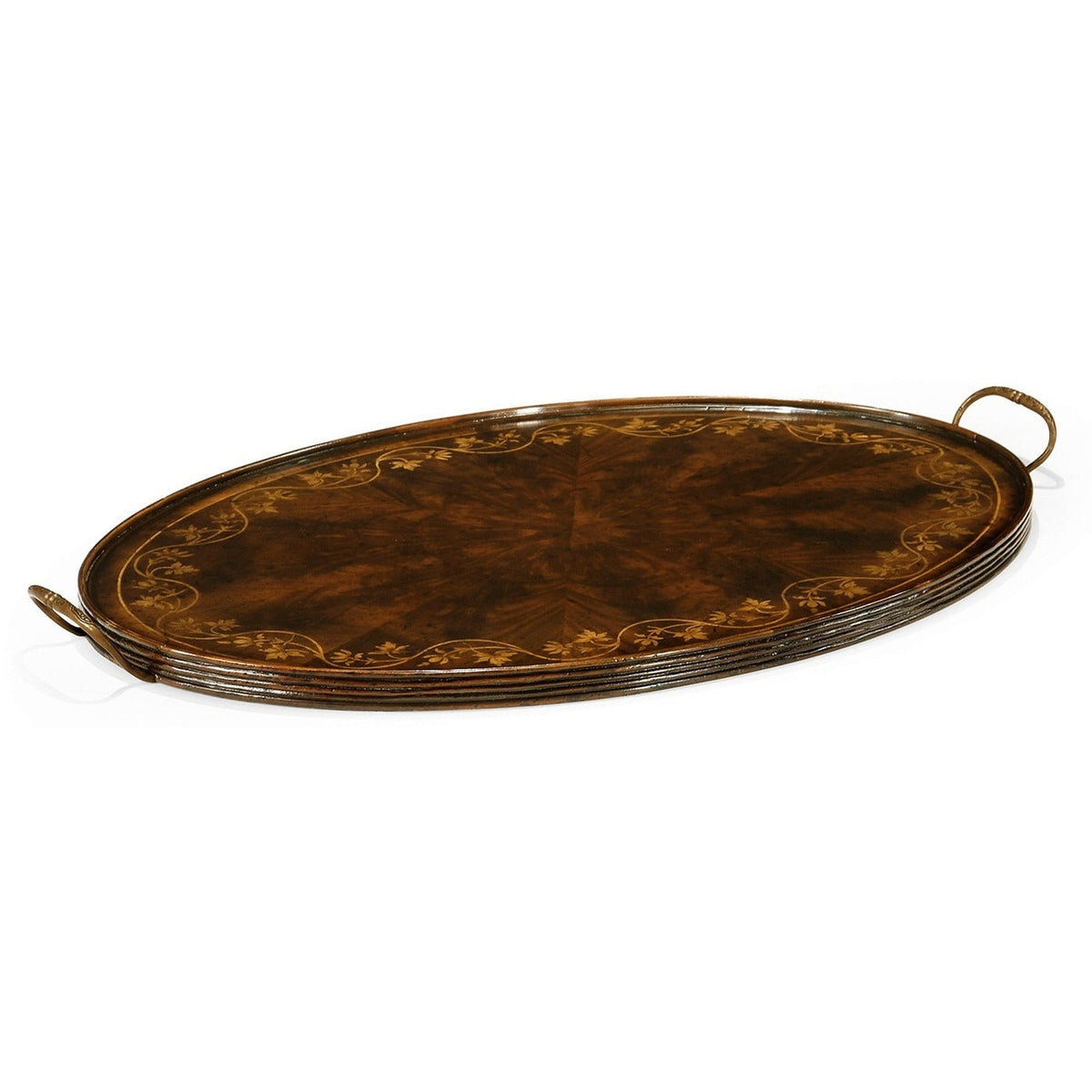 Jonathan Charles Floral Inlay Tray in Mahogany - Oval