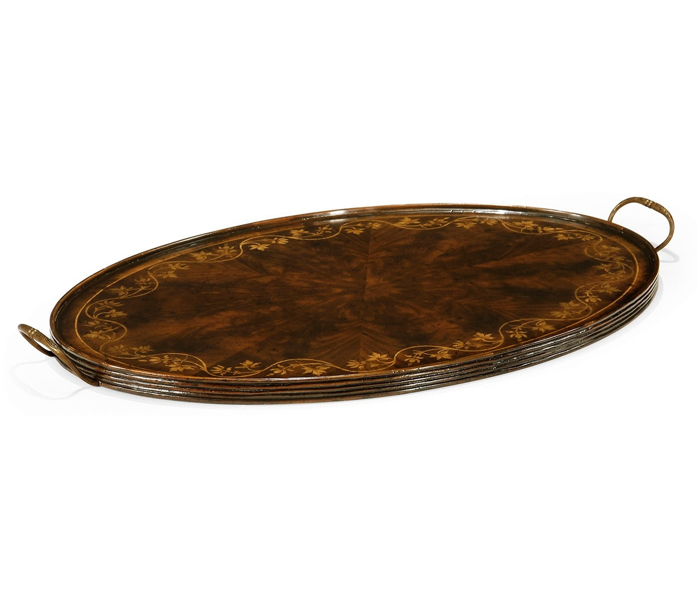 Jonathan Charles Floral Inlay Tray in Mahogany - Oval