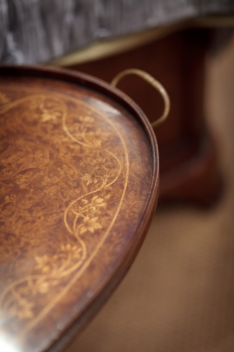 Jonathan Charles Floral Inlay Tray in Mahogany - Oval