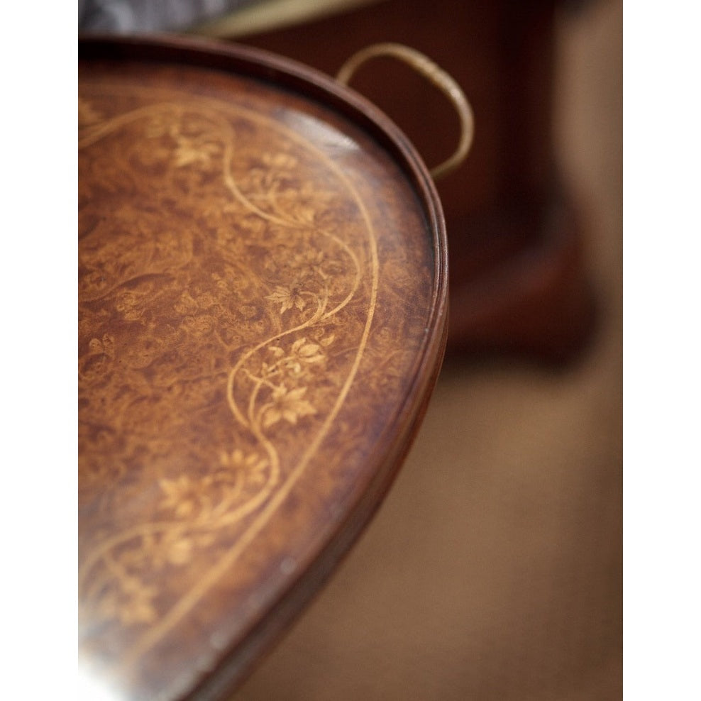 Jonathan Charles Floral Inlay Tray in Mahogany - Oval