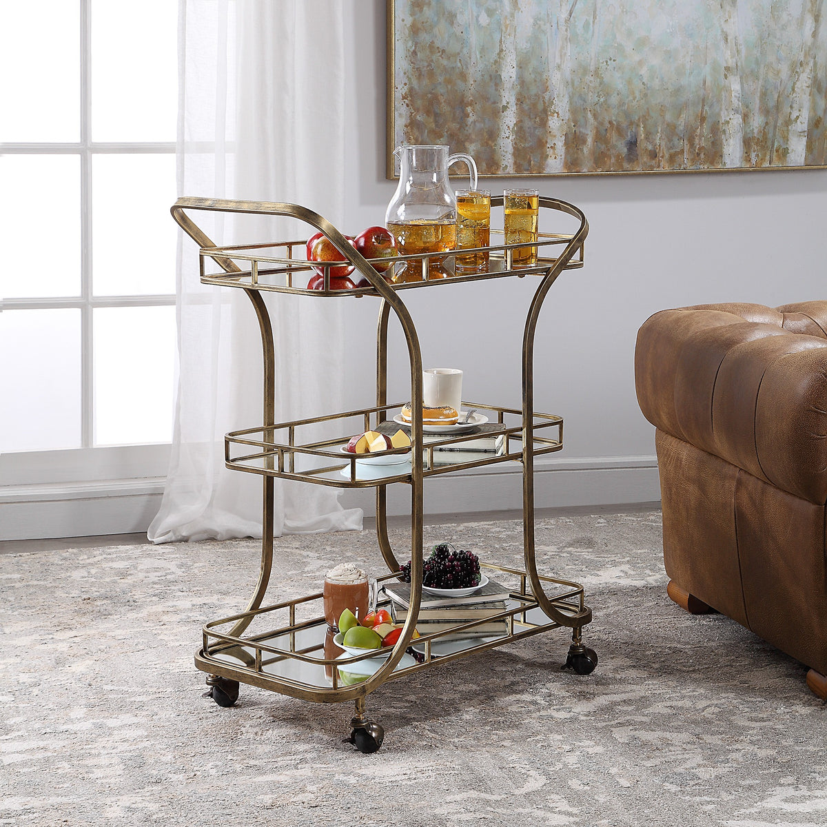 Uttermost Stassi Gold Serving Cart in Gold