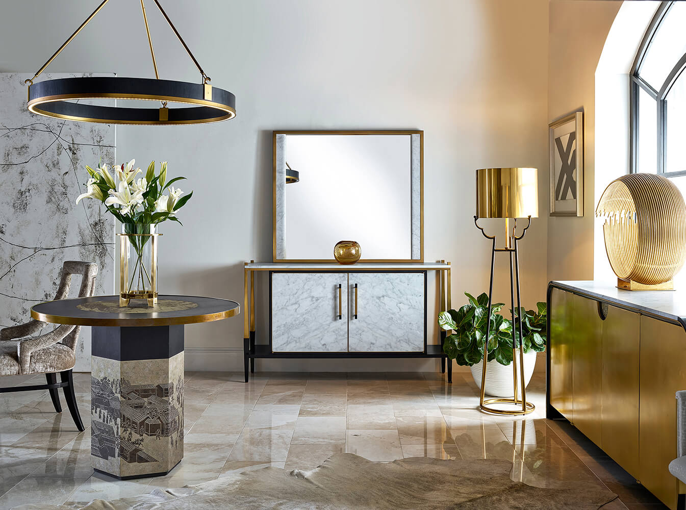 Jonathan Charles Sideboard in Marble & Ebonised Oak