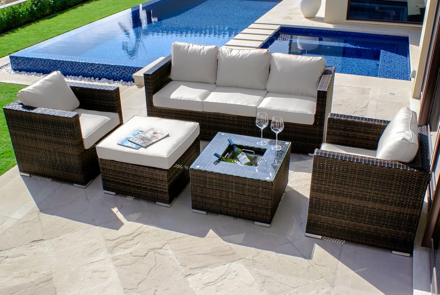 Georgia 3 Seat Sofa Set with Luxury Inset Ice Bucket - Brown Outdoor Living