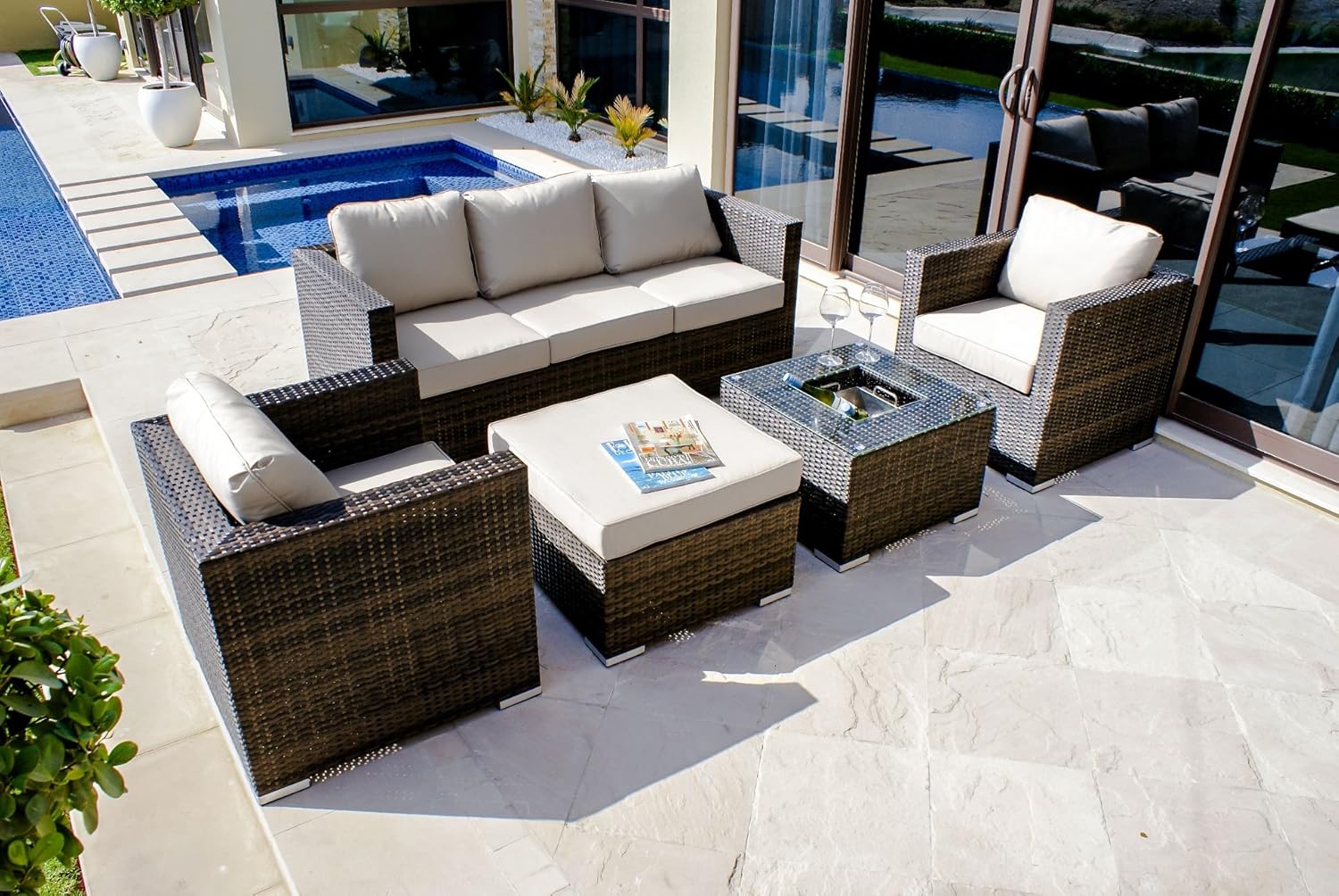 Georgia 3 Seat Sofa Set with Luxury Inset Ice Bucket - Brown Nicholas John Interiors