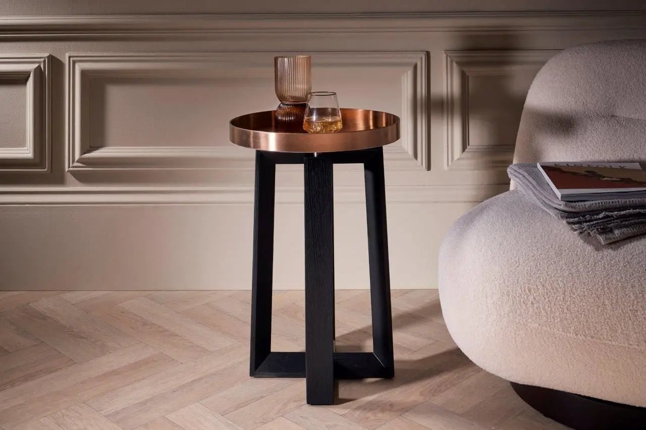 Gillmore Cadiz Brushed Bronze Tray Top Round Side Table Nicholas John Interiors