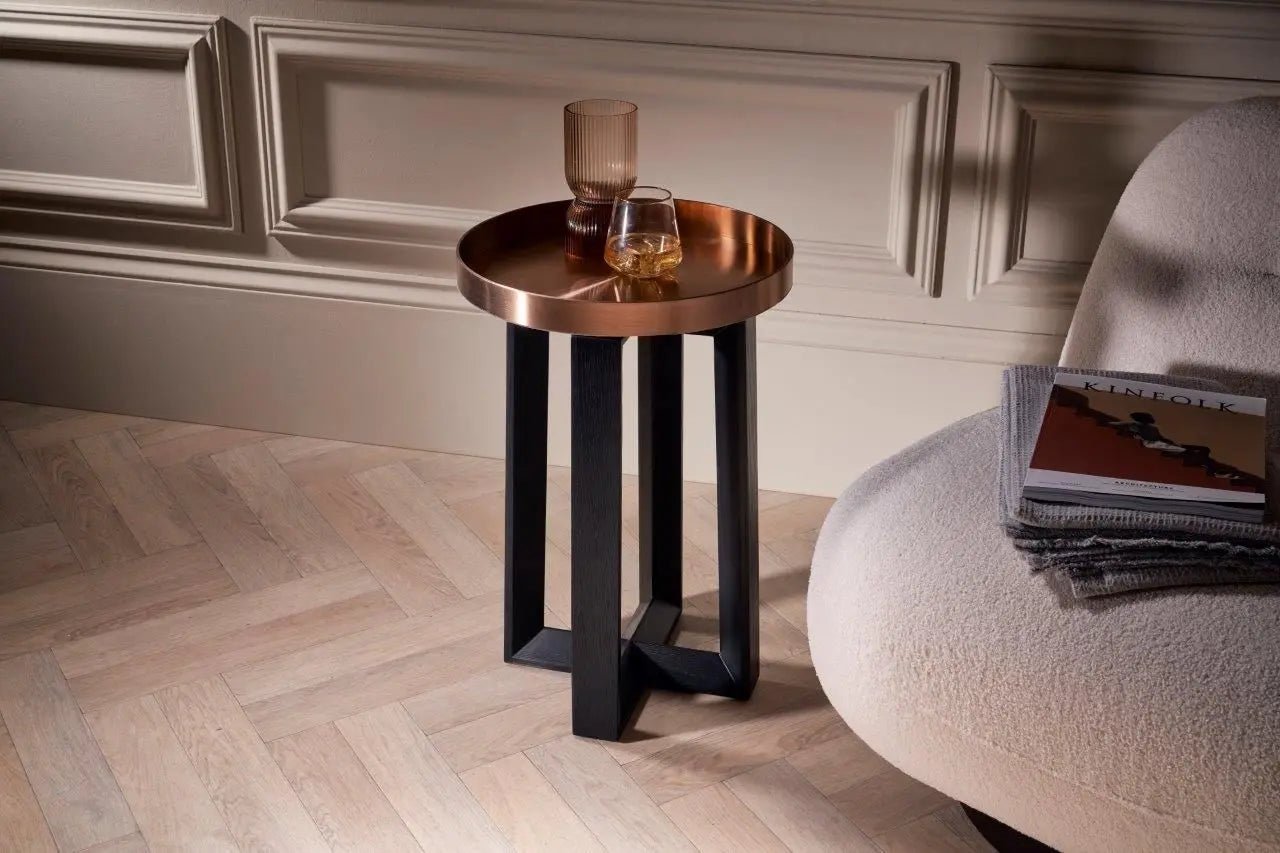 Gillmore Cadiz Brushed Bronze Tray Top Round Side Table Nicholas John Interiors