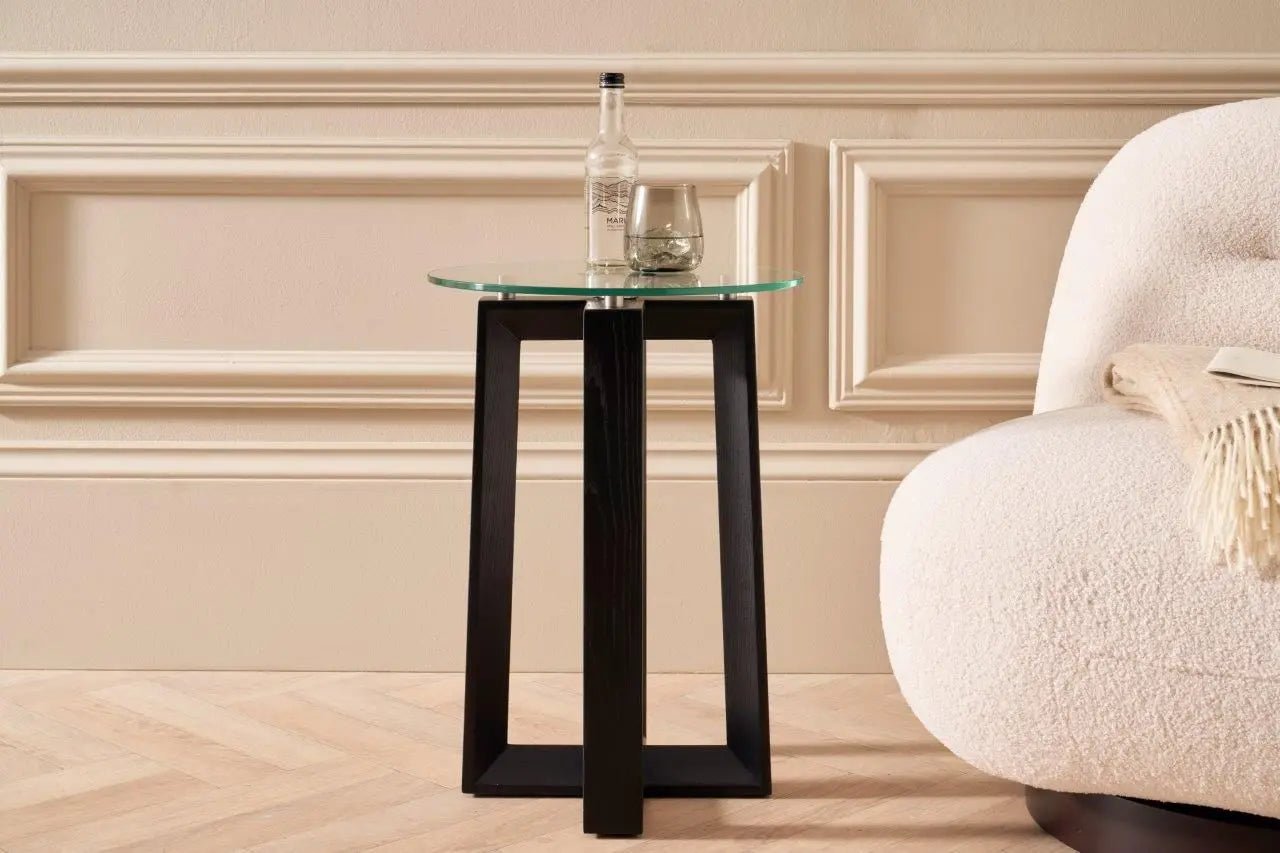 Gillmore Cadiz Clear Glass Top Round Side Table Nicholas John Interiors