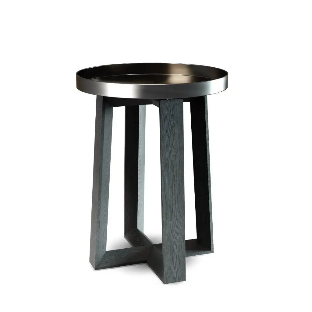 Gillmore Cadiz Dark Chrome Tray Top Round Side Table Nicholas John Interiors