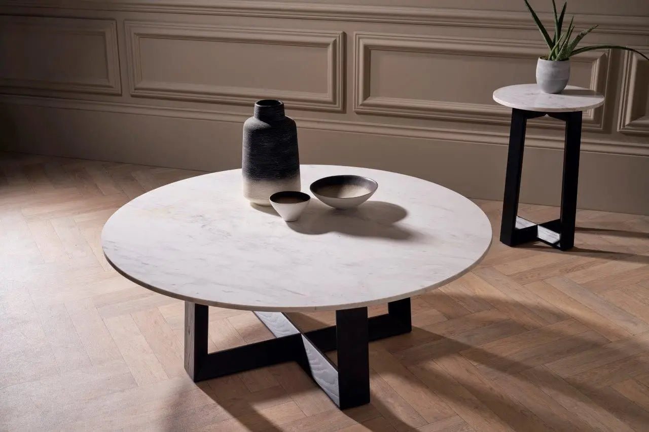 Gillmore Cadiz Round White Marble Top Coffee Table Nicholas John Interiors