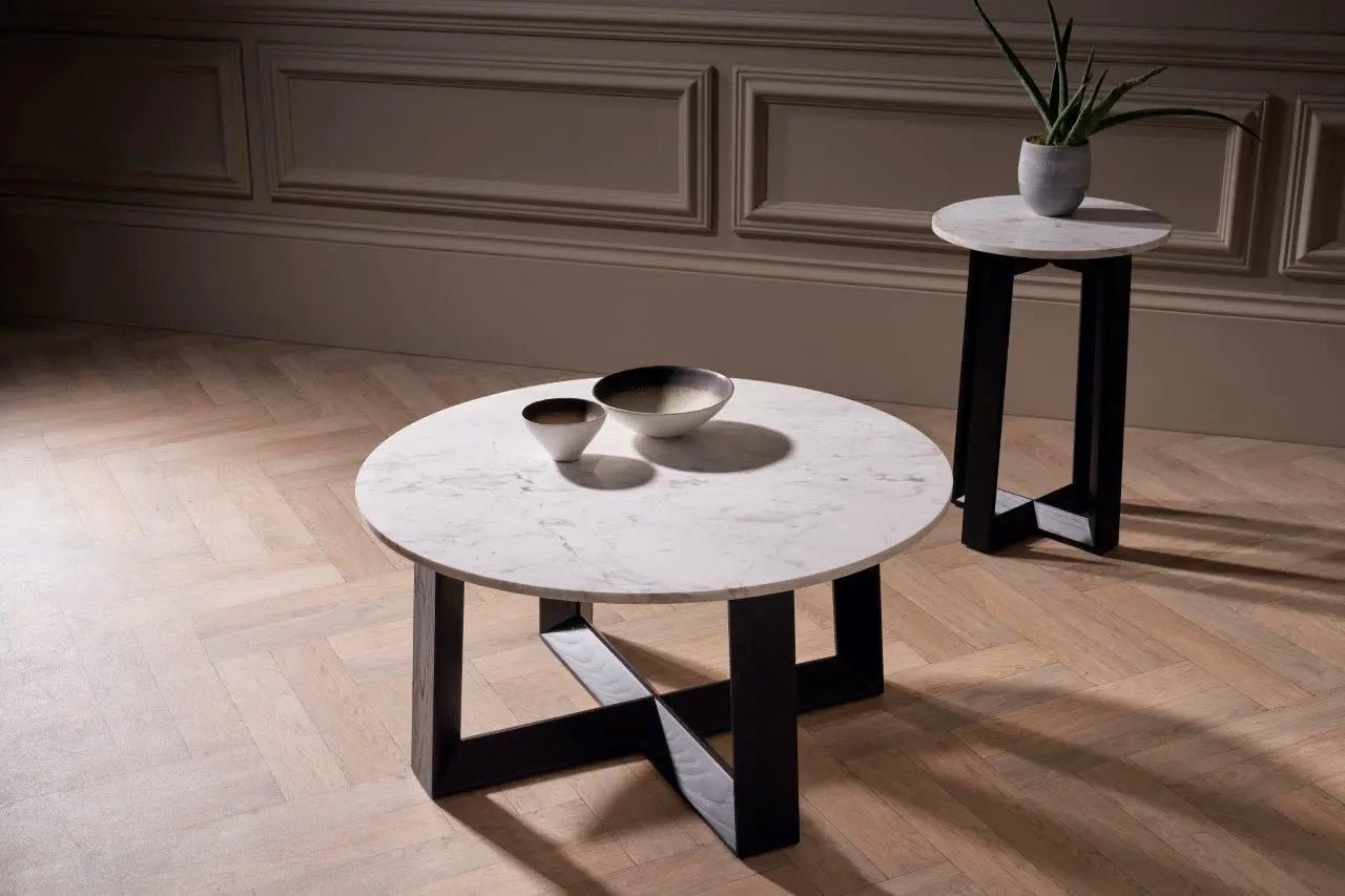 Gillmore Cadiz Round White Marble Top Coffee Table Nicholas John Interiors