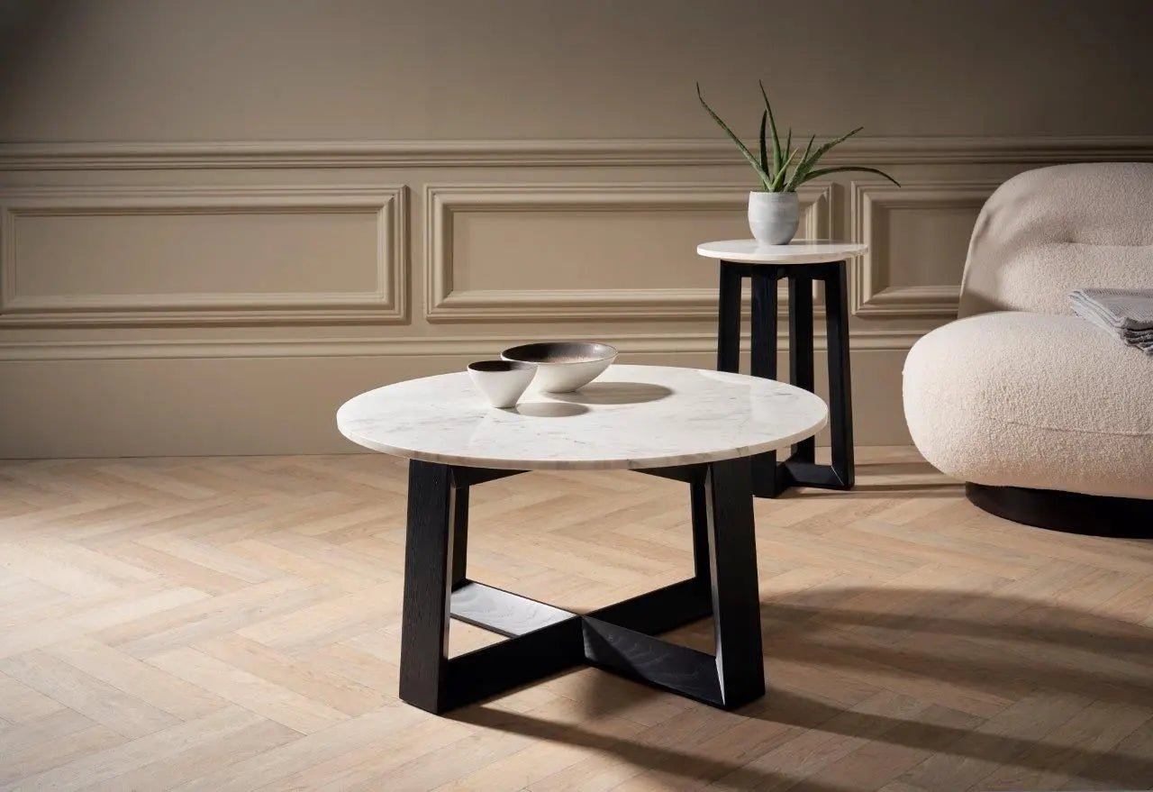 Gillmore Cadiz Round White Marble Top Coffee Table Nicholas John Interiors