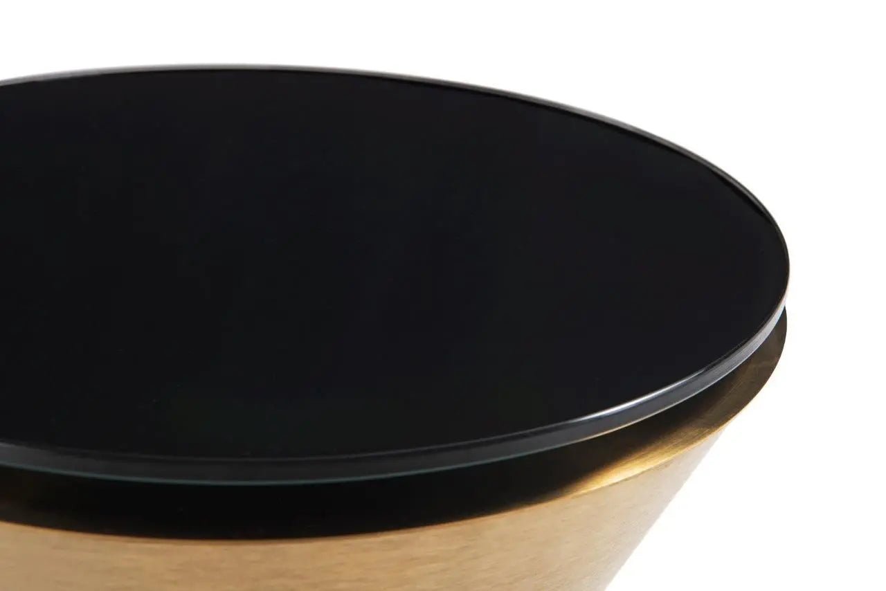 Gillmore Iona Black Glass Round Hourglass Side Table with Brass Base Side Table