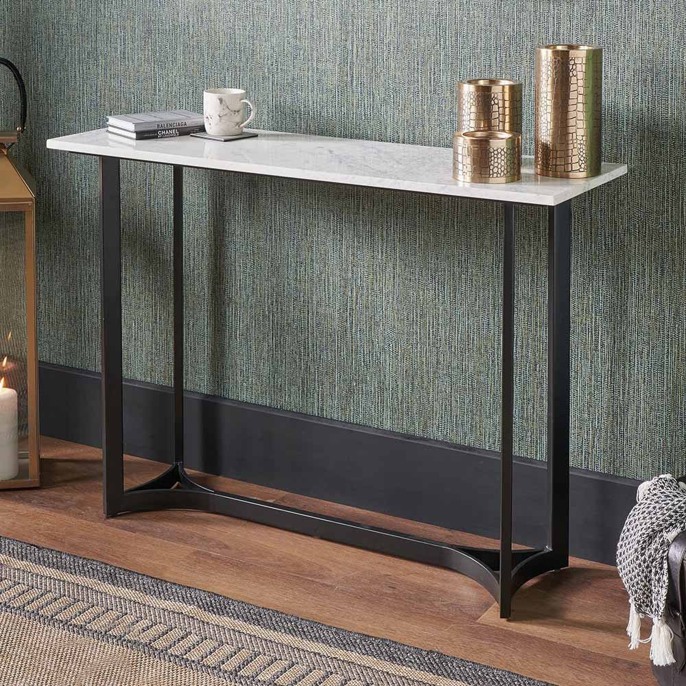 Hendrick White Marble and Black Metal Console Table Nicholas John Interiors