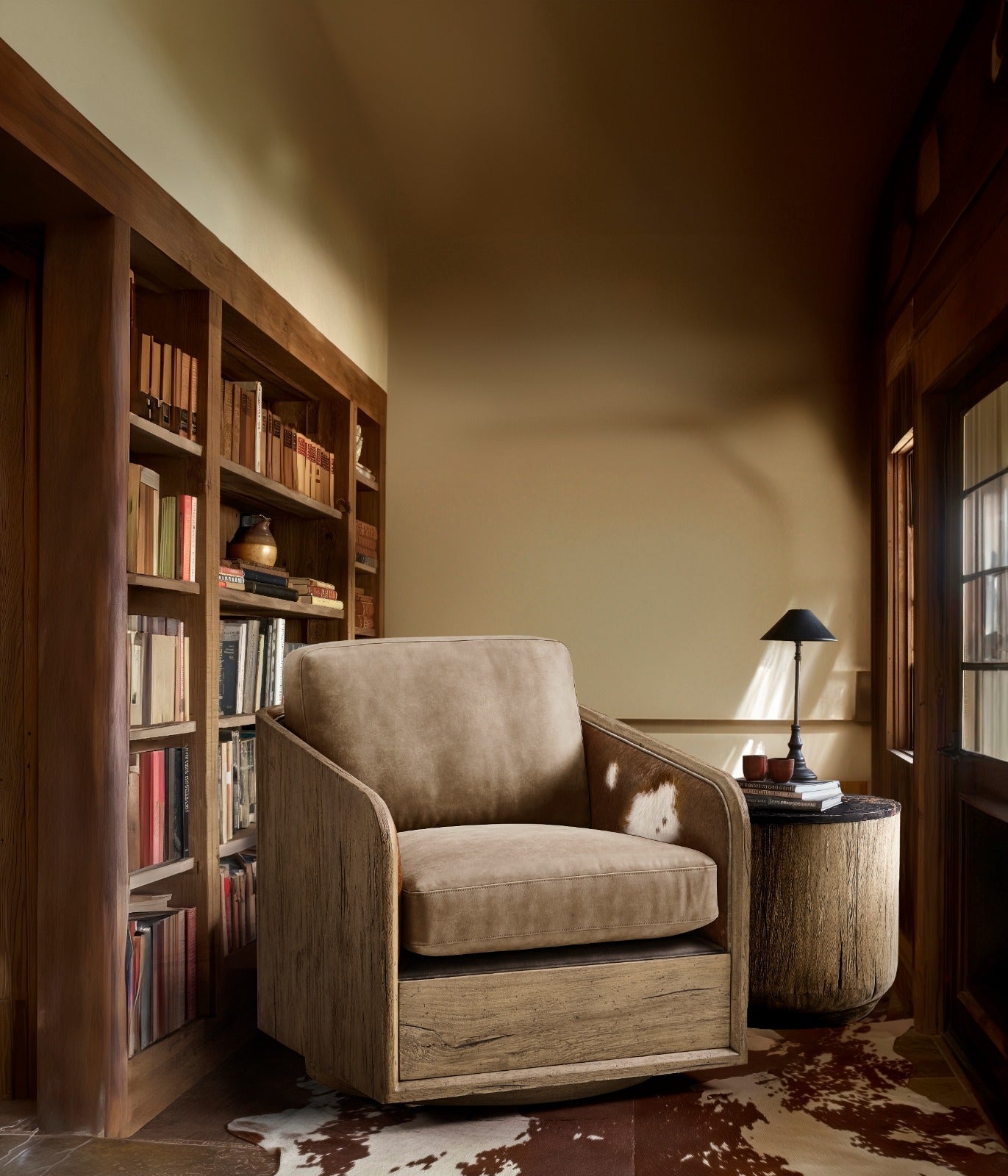 Jonathan Charles Stone Ridge Leather & Hide Swivel Occasional Chair Light