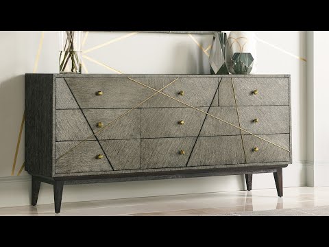 Jonathan Charles Geometric Rectangular Dark French Oak & Gilded Coffee Table