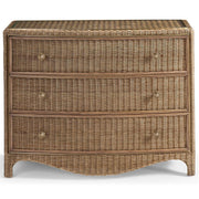 Jonathan Charles Palm Court rattan bow front chest with brass ring pulls and natural woven texture