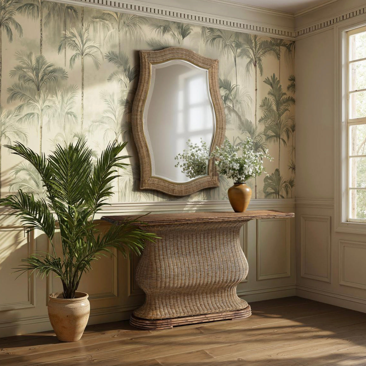 Jonathan Charles Palm Court Haven Rattan Wall Mirror