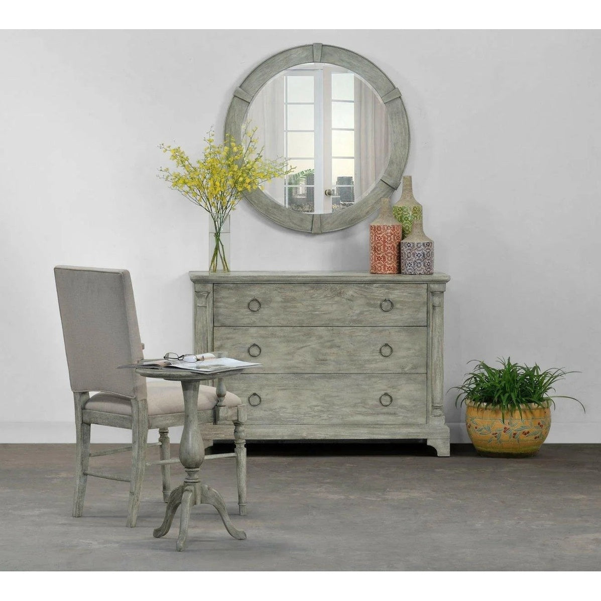 Jonathan Charles Rustic Grey Round Mirror