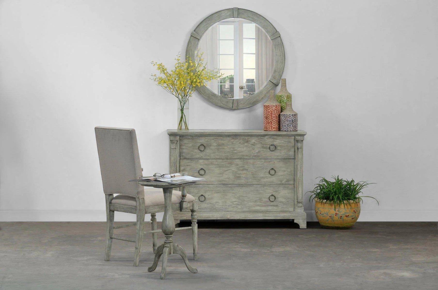 Jonathan Charles Rustic Grey Round Mirror