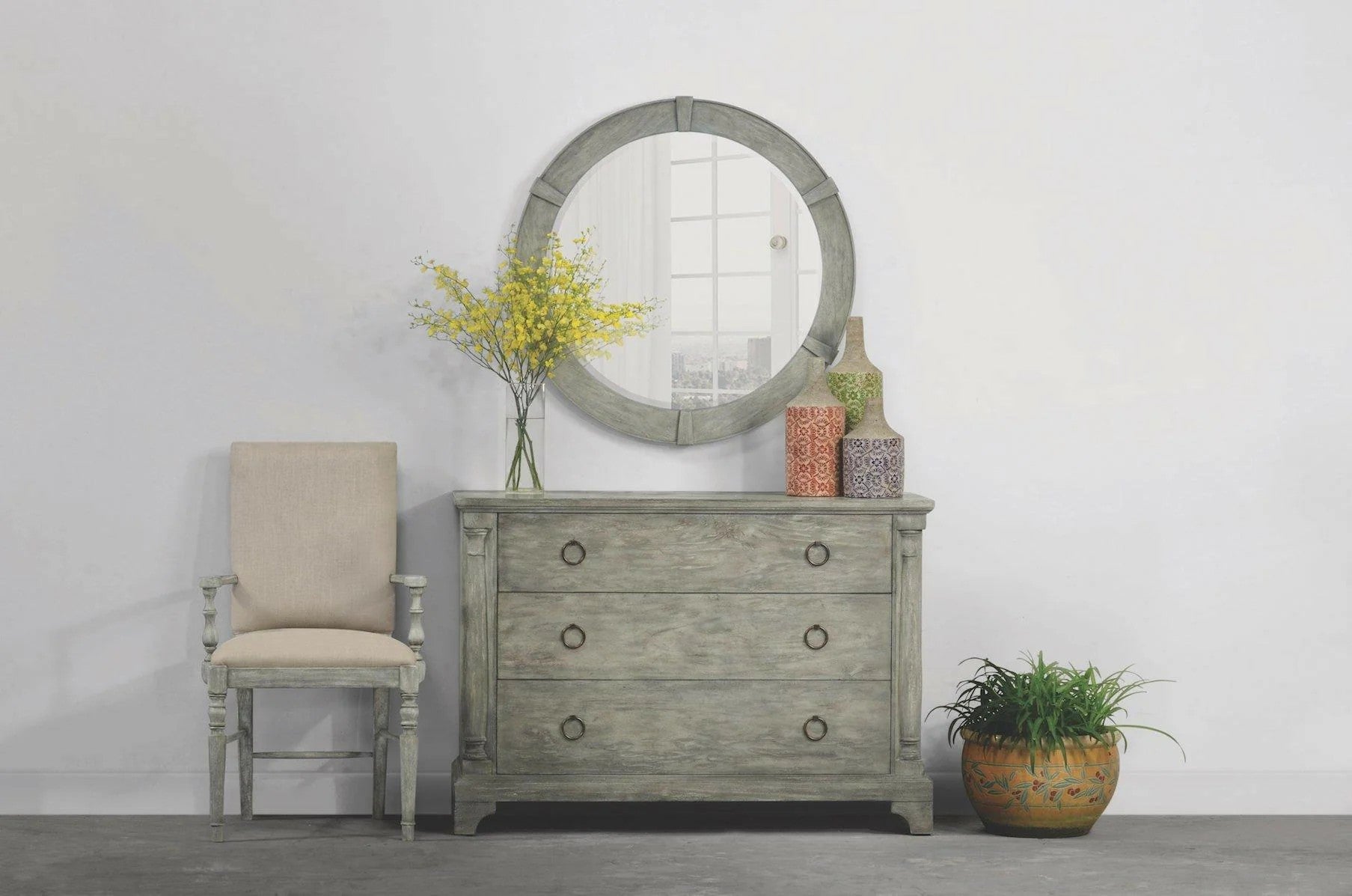 Jonathan Charles Rustic Grey Round Mirror