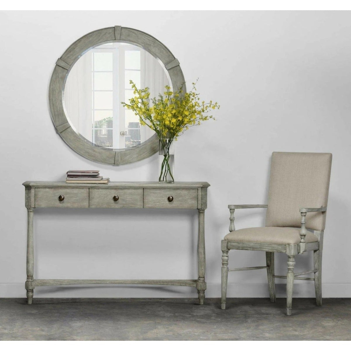 Jonathan Charles Rustic Grey Round Mirror