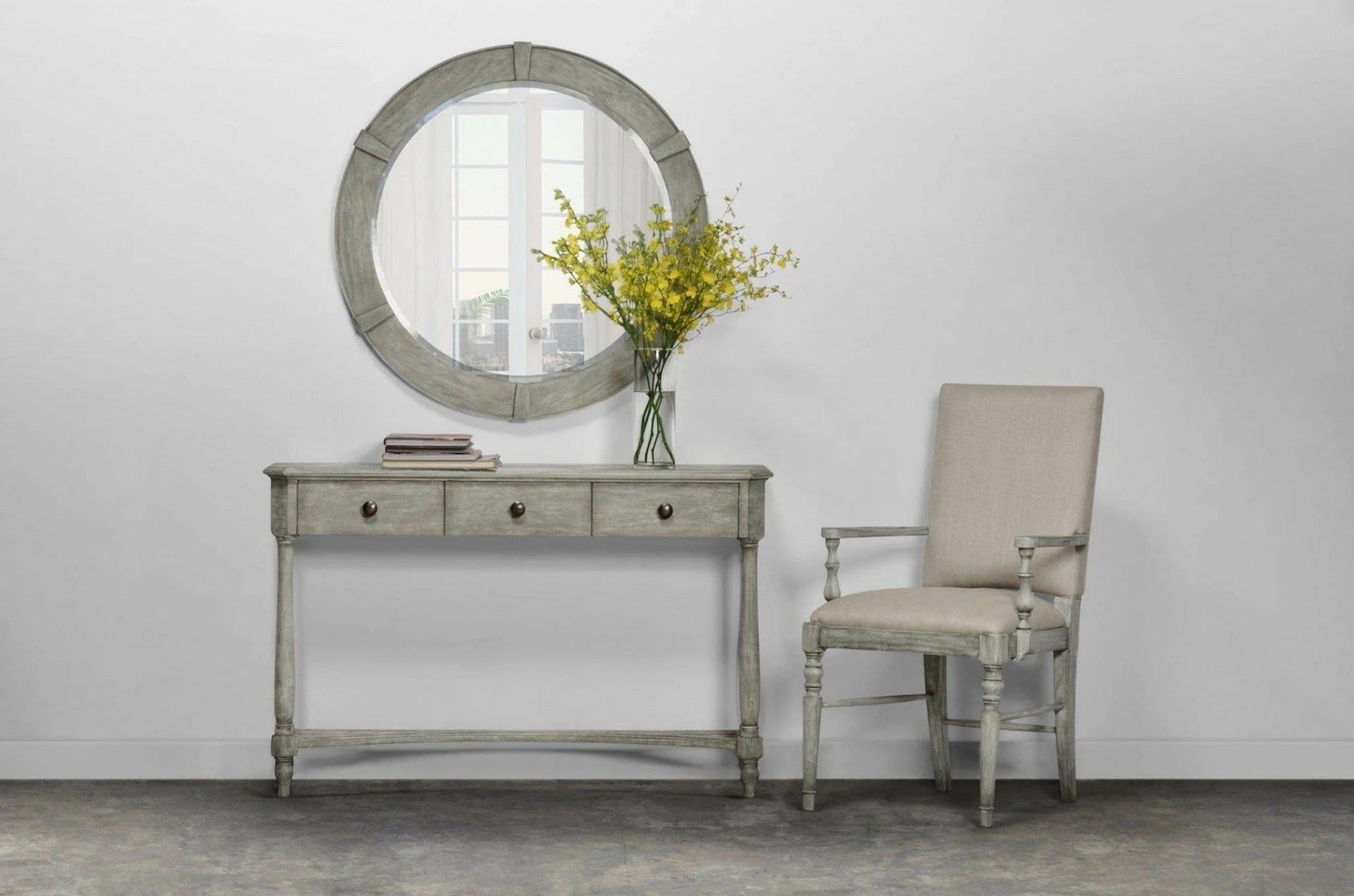 Jonathan Charles Rustic Grey Round Mirror