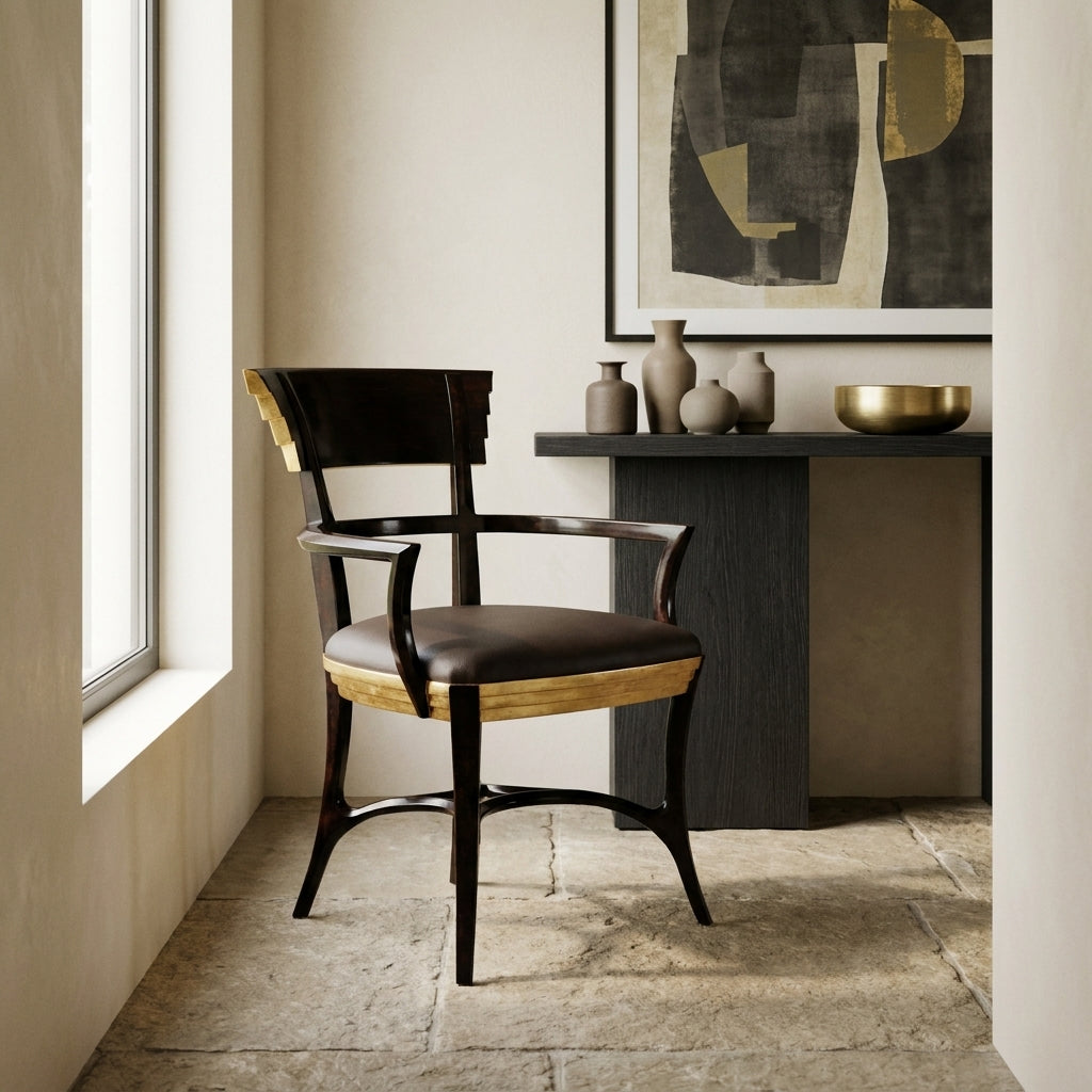 Jonathan Charles Dining Chair with Arms Modernist Stepped in Leather