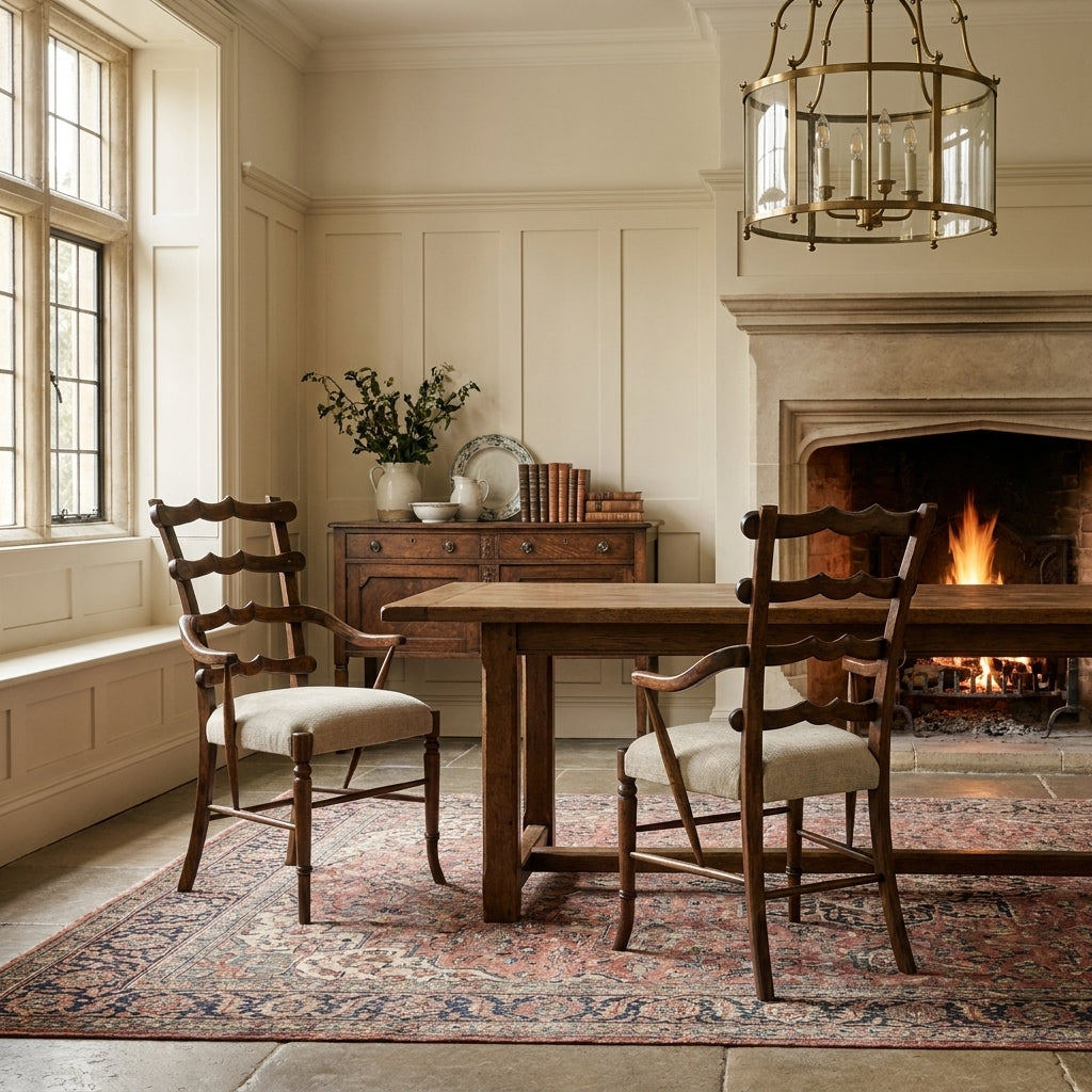 Jonathan Charles Walnut "Yoke" Ladderback Arm Chair in Shambala
