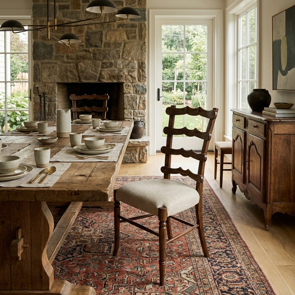 Jonathan Charles Walnut "Yoke" Ladderback Side Chair in Shambala