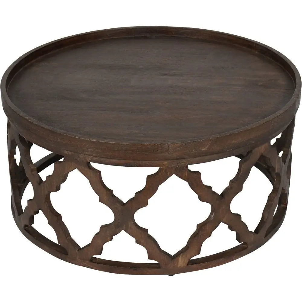 Kendrick Solid Carved Wooden Coffee Table in Dark Brown Nicholas John Interiors Ariese