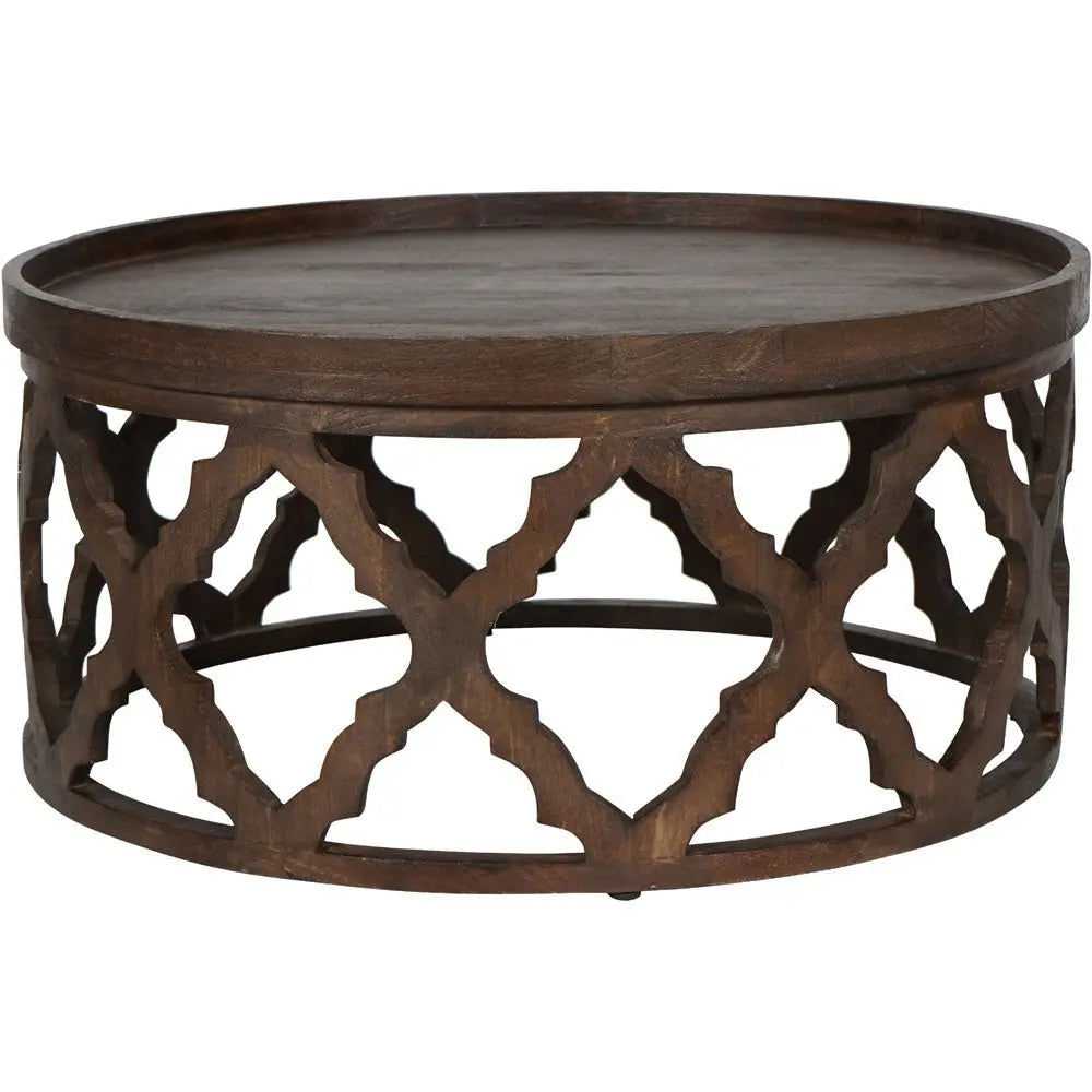 Kendrick Solid Carved Wooden Coffee Table in Dark Brown Nicholas John Interiors Ariese